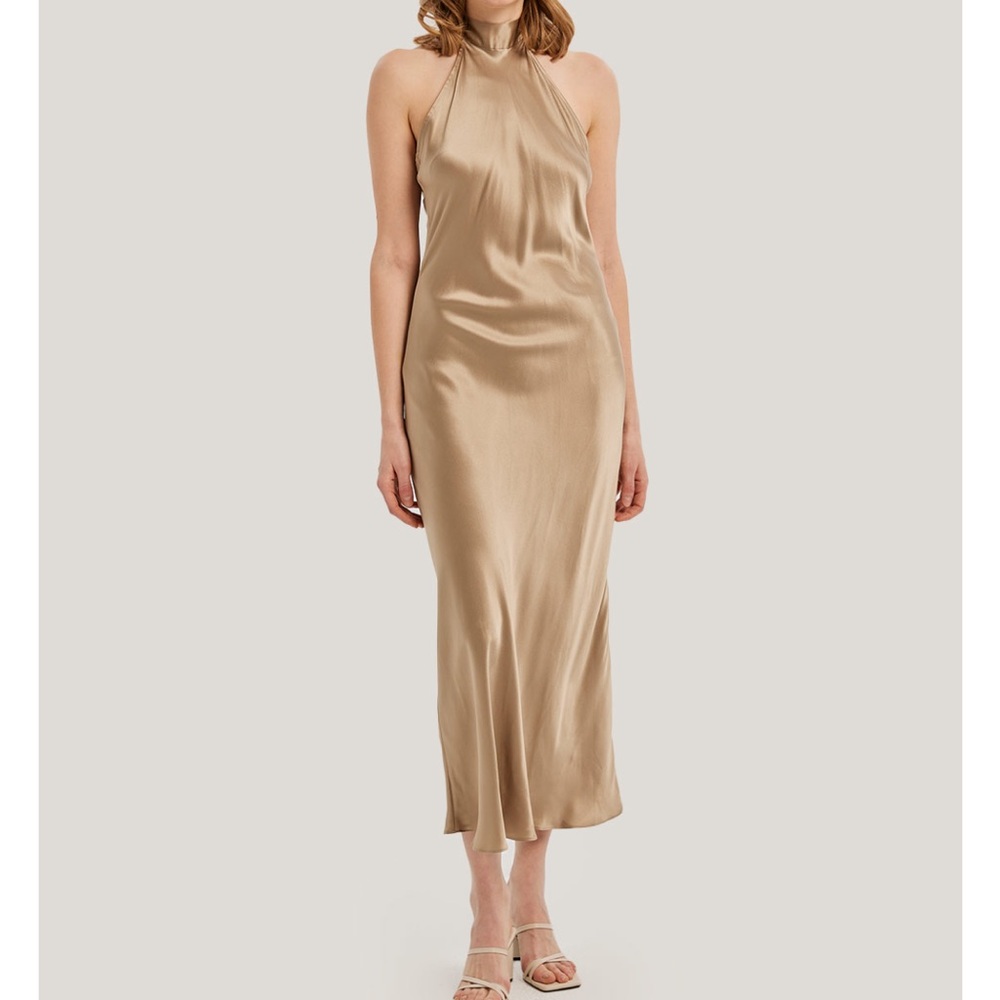 Bow-Tie Halterneck 100% Silk Maxi Dress - Black, XXS